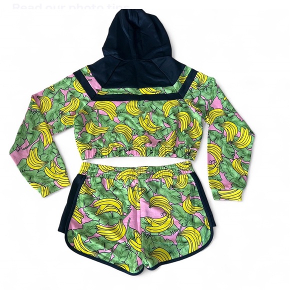 Juicy Couture 2 Piece Set Cropped Hoodie Zip Jacket & Shorts Bananas Large Y2K - Picture 3 of 10